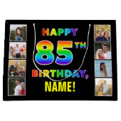 85誕生日:レインボー文字カスタム、写真&名前 ラージペーパーバッグ (正面)