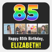 85誕生日：レインボー「85」、写真カスタムと名前 スクエアシール (正面)