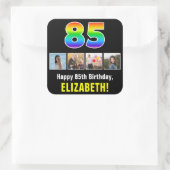 85誕生日：レインボー「85」、写真カスタムと名前 スクエアシール (バッグ)