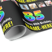 85誕生日:レインボー「85」、写真カスタムと名前 ラッピングペーパー (ロールコーナー)