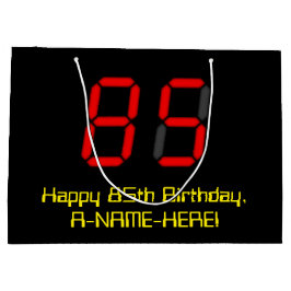 85誕生日：レッドデジタルクロックスタイル「85」 +名前 ラージペーパーバッグ