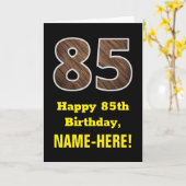 85誕生日：名前フェイク、木目パターン「85」 カード (黄色い花)