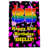 85誕生日:愛するハートパターン、虹# 85 ミディアムペーパーバッグ (正面)