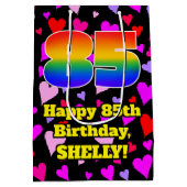 85誕生日：愛するハートパターン、虹# 85 ミディアムペーパーバッグ (裏面)