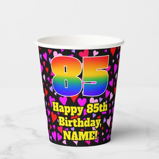 85誕生日：愛するハートパターン， Rainbow 85 紙コップ (裏面)