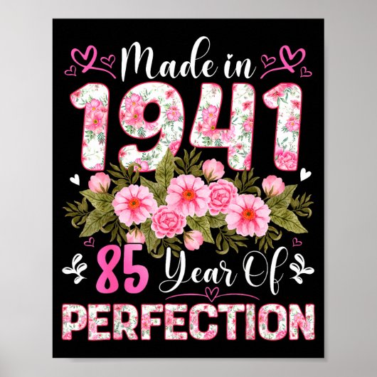 85 Year Old Made In 1941 Floral 85th Birthday Wome ポスター (正面)