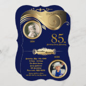 85thの誕生日の女性の年齢、アール・デコ、海軍金ゴールド 招待状 (正面/裏面)