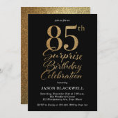 85thサプライズ誕生日パーティブラック&金ゴールド 招待状 (正面/裏面)