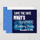 85thサプライズ誕生日日付の青いパターンを保存 案内ポストカード (正面/裏面)