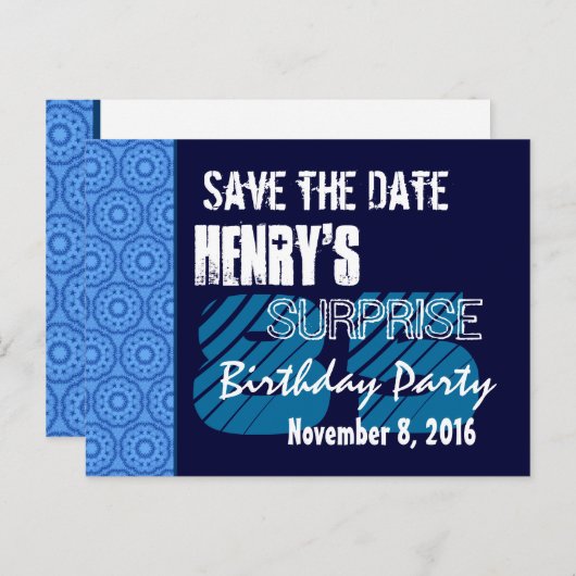 85thサプライズ誕生日日付の青いパターンを保存 案内ポストカード (正面/裏面)