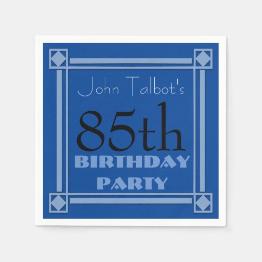 85thバースデーパーティーレトロフレームブルー紙ナプキン スタンダードカクテルナプキン (正面)