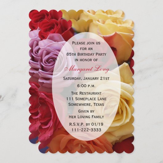 85thバースデーパーティー数々のカラーバラ 招待状 (正面/裏面)