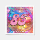 85thバースデーパーティー金ゴールドピンクグリッターディスコボール スタンダードカクテルナプキン (正面)