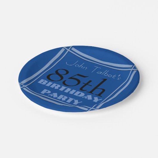 85th誕生会レトロフレームの青書のプレート ペーパープレート (アングル)