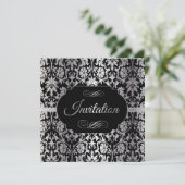 85th誕生会|の銀及び黒いダマスク織 招待状 (スタンド正面)