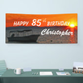 85th誕生日の印の漁船の日没を個人化して下さい 横断幕 (トレードショー)