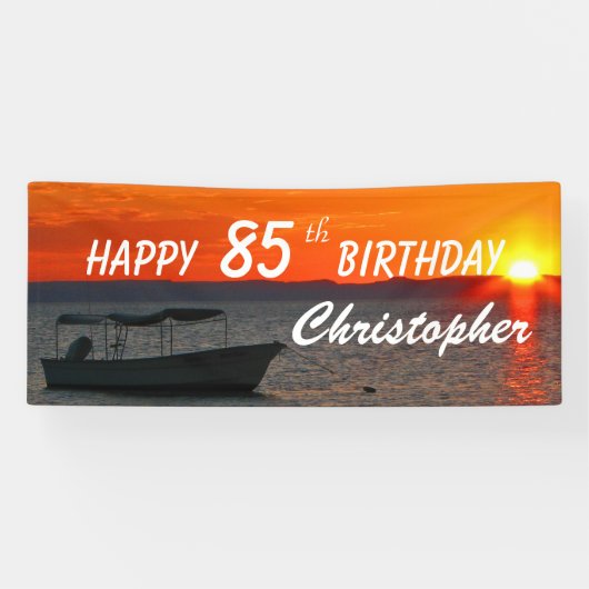 85th誕生日の印の漁船の日没を個人化して下さい 横断幕 (横)