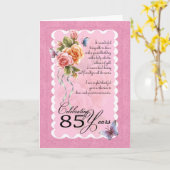 85th誕生日グリーティングカード – バラと蝶 カード (黄色い花)