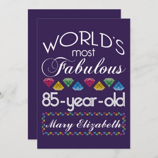 85th誕生日モストファヴルカラフルゲムパープル 招待状 (正面/裏面)