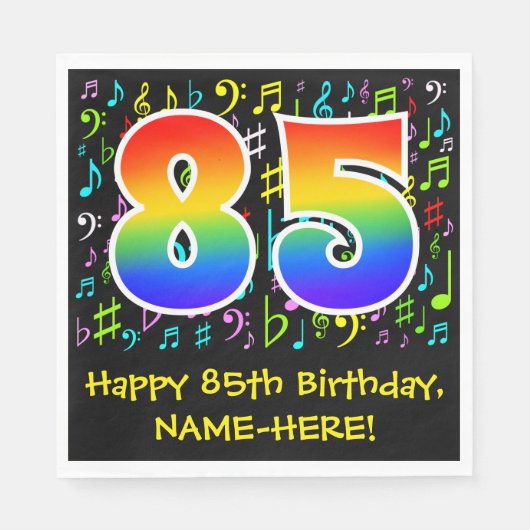 85th誕生日-カラフル音楽シンボル, Rainbow 85 スタンダードランチョンナプキン (正面)