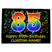 85th誕生日-カラフル音楽シンボル， Rainbow 85 ラージペーパーバッグ (裏面)