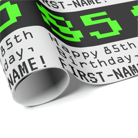 85th誕生日 – ネルディ/オタク系のスタイル「85」と名前 ラッピングペーパー (ロールコーナー)