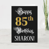 85th誕生日:ファンシースクリプト、フェイク金ゴールド・ルック、名前 カード (正面)