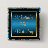 85th青い誕生会| DIYの文字|および金ゴールド 缶バッジ (正面)