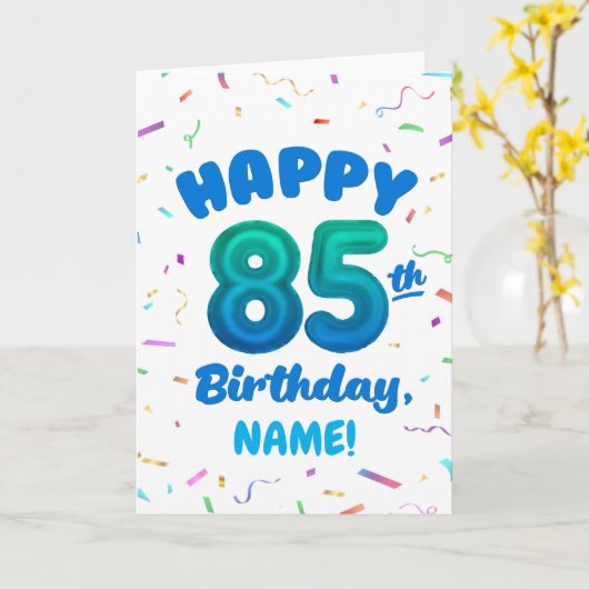 85th Balloon Number Custom Name Birthday Card カード (黄色い花)