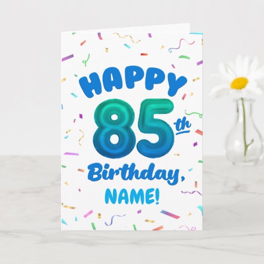 85th Balloon Number Custom Name Birthday Card カード (小さな植物)