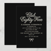 85th Birthday Black White Pearl Script Bow 招待状 (正面/裏面)