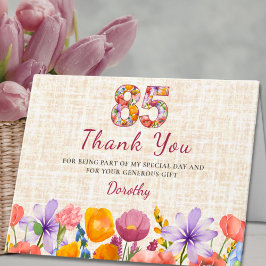 85th Birthday - Elegant Floral Number 85 Years  サンキューカード
