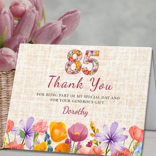 85th Birthday - Elegant Floral Number 85 Years  サンキューカード