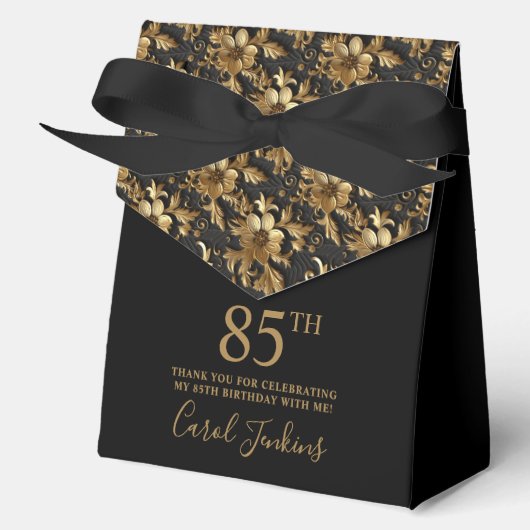 85th Birthday Gold Floral Thank You フェイバーボックス (正面)