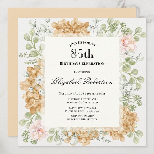 85th Birthday Invitation in Elegant Autumn Colors 招待状