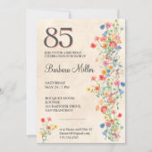85th Birthday Invite - Floral Wildflowers Elegant 招待状 (正面)