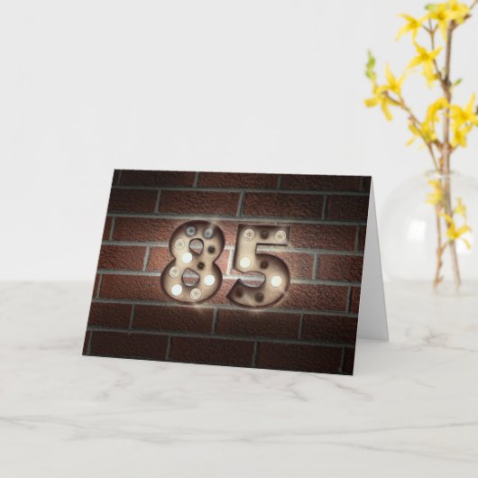 85th birthday-marquee light sign on brick カード (黄色い花)