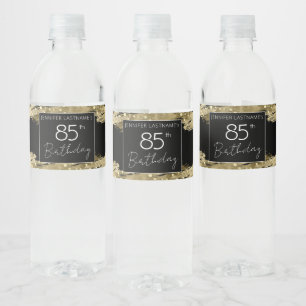 85th Birthday Partyブラック&金ゴールド ペットボトルラベル