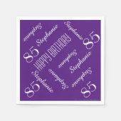 85th Birthday Party繰り返し名パープル紙 スタンダードカクテルナプキン (正面)