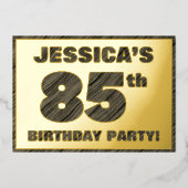 85th Birthday Party — はっきりしたWood Grainフェイク文字 箔招待状 (正面)