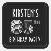 85th Birthday Party:アールデコスタイルと名前をカスタムする スクエアシール (正面)