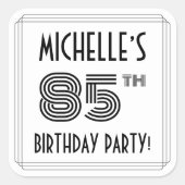 85th Birthday Party:アールデコスタイル+名前をカスタムする スクエアシール (正面)