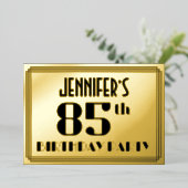 85th Birthday Party:アールデコ「85」と名前 箔招待状 (立ち正面)