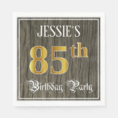 85th Birthday Party — フェイク金ゴールド&ウッドフェイク・ルックス スタンダードランチョンナプキン (正面)