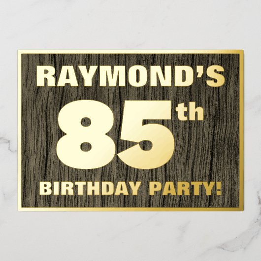 85th Birthday Party: Bold, Faux Wood Grain Pattern 箔招待状 (正面)