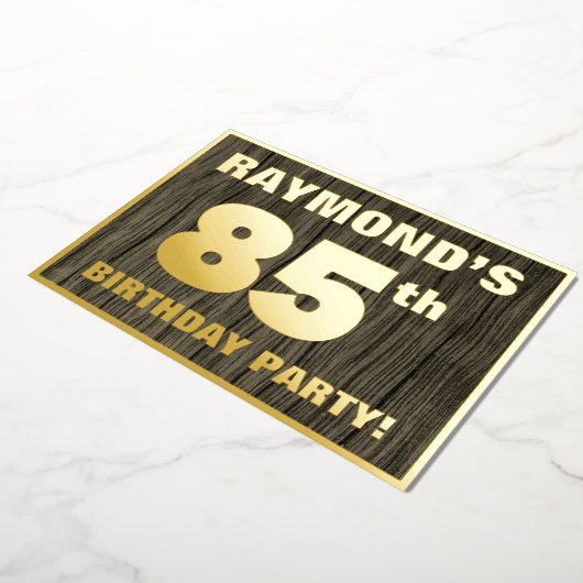 85th Birthday Party: Bold, Faux Wood Grain Pattern 箔招待状 (回転した状態)
