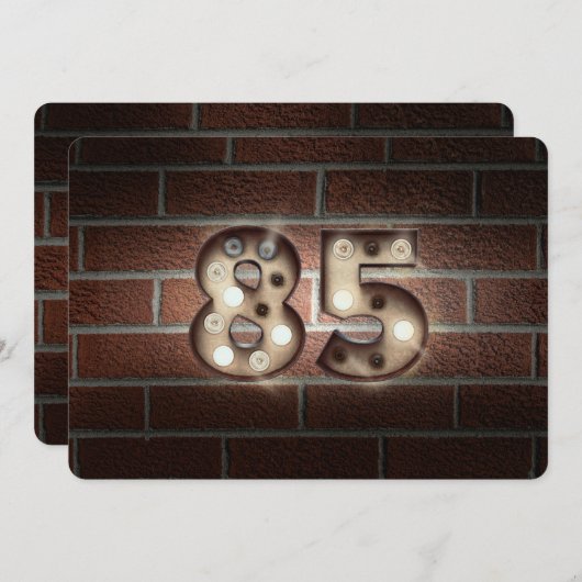 85th Birthday Party-marquee lights on brick 招待状 (正面/裏面)