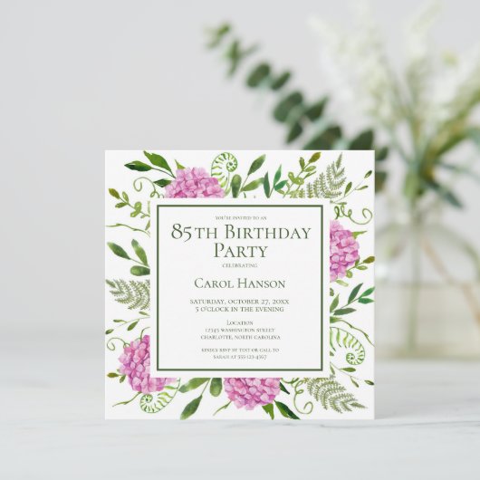 85th Birthday Pink Hydrangeas Card Request  招待状 (スタンド正面)