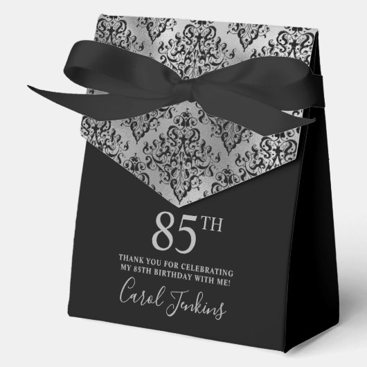 85th Birthday Silver Damask Thank You  フェイバーボックス (正面)