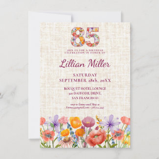 85th Birthday Wildflower Design - Floral Number 招待状